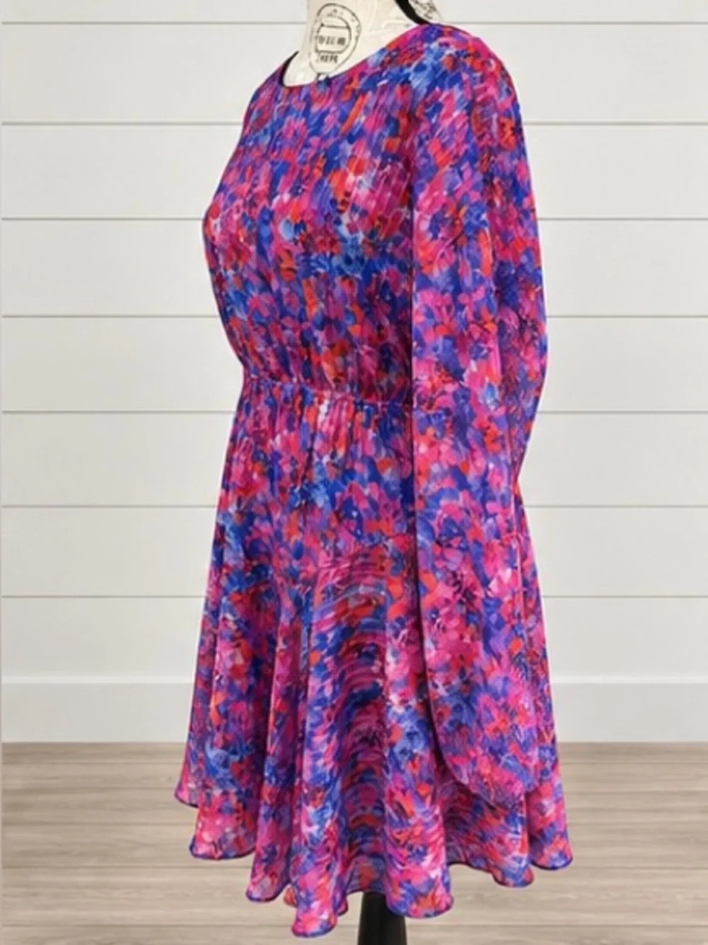 Skies Are Blue Dress M Multicolor Abstract Floral Long Sleeve Elastic Waist